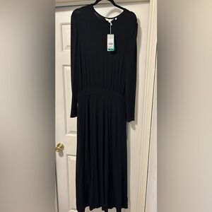 NWT Boden Black Jersey Knit Maxi Dress, Size US 10L ~ UK 14L NEW Long Sleeve